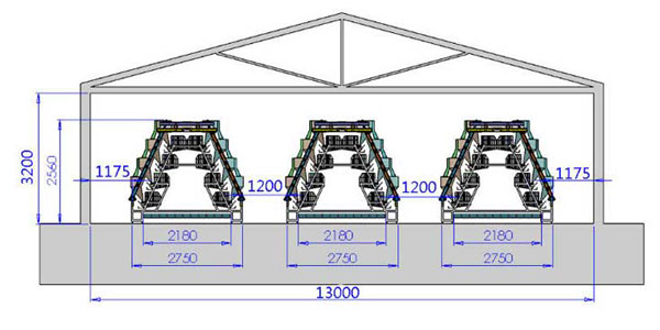 A type 4 tier broiler cage design